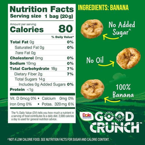 Good Crunch Banana Dried Fruit Bites, Gluten Free & Vegan Snack, 0.7Oz Bags (Pac
