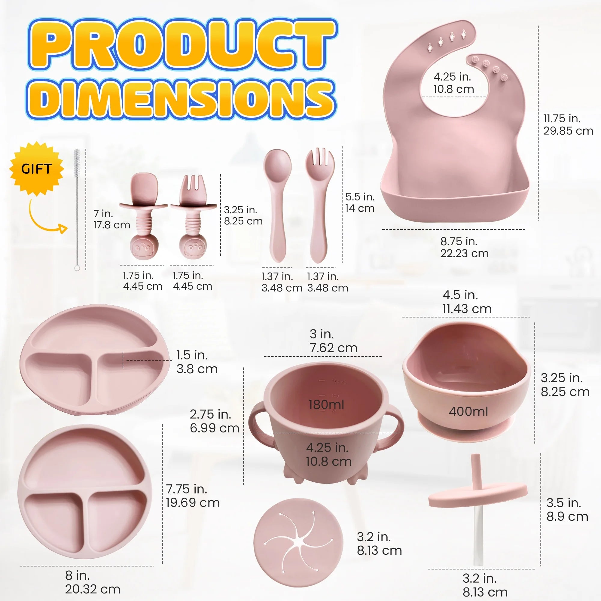 Baby Led Weaning Supplies | 10 Piece Silicone Feeding Set | Baby Toddler Bib Cup Divided Plate and Bowl Self Feeding Spoons Dish Set | Toddler Feeding Supplies (Rose Quartz)