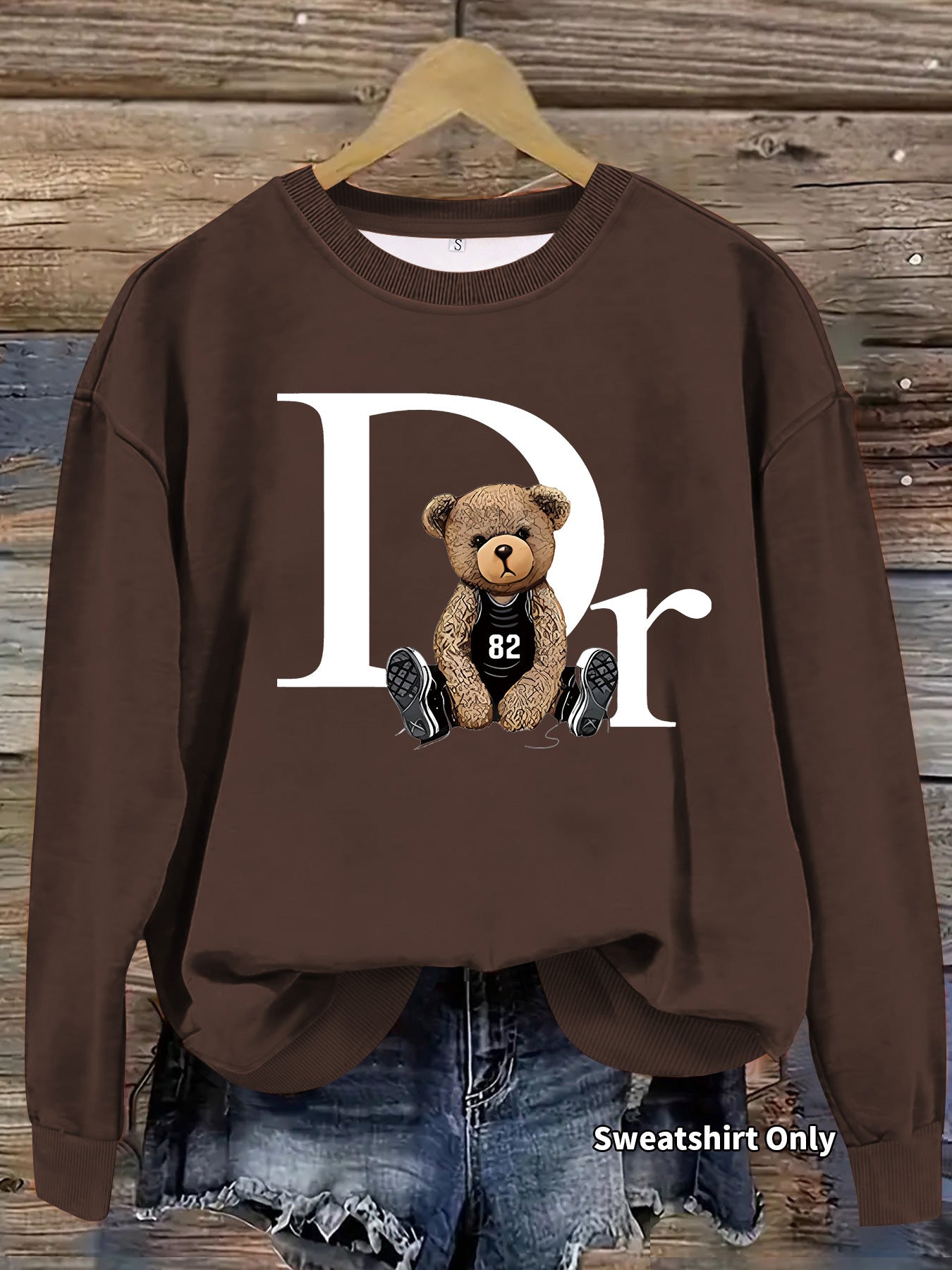 Loose sweatshirt with teddy bear pattern print
