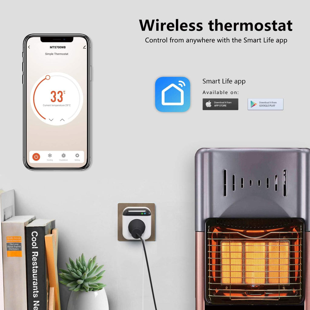 Programmable Smart Wifi Thermostat Plug Outlet, Wireless Electric Plug-In Temperature Controller with App Remote Control. Compatible with Alexa