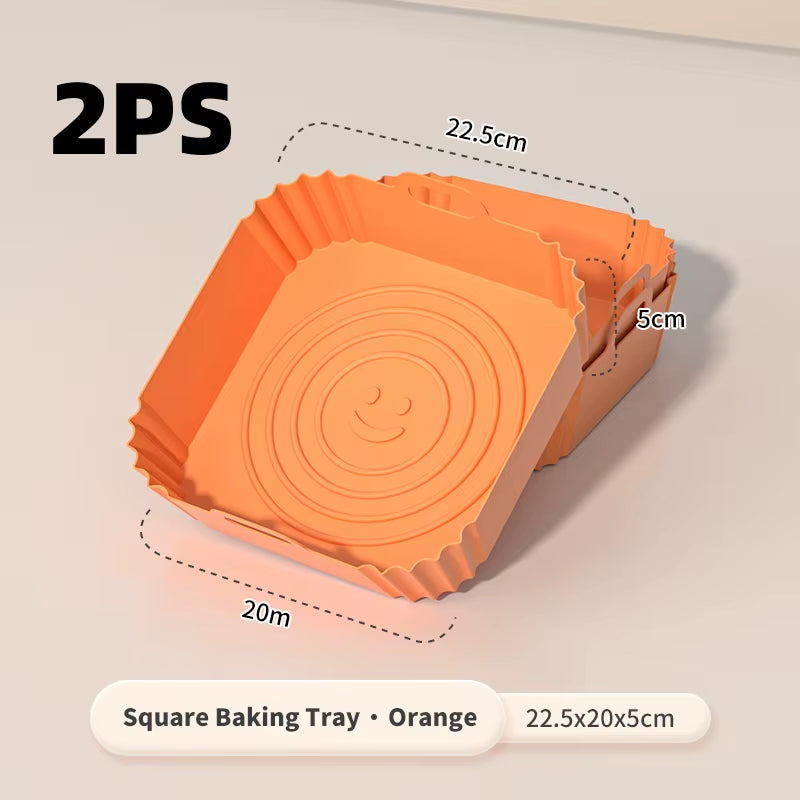 2 PCS Square Silicone Air Fryer Liners - 8 Inch Reusable Air Fryer Pot - Air Fryer Accessories - Air Fryer Inserts for 4 to 7 QT