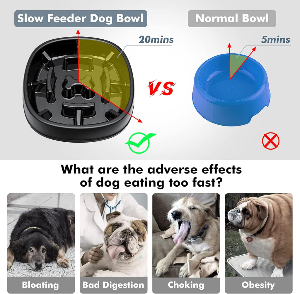 Dog Slow Feeder Bowl-Slow Feeder Dog Bowl for Dogs-Non Slip Puzzle Bowl-Dog Food Bowl Eco Friendly 3 Cups for Dog Pet Slow Feeder by ,A-Black