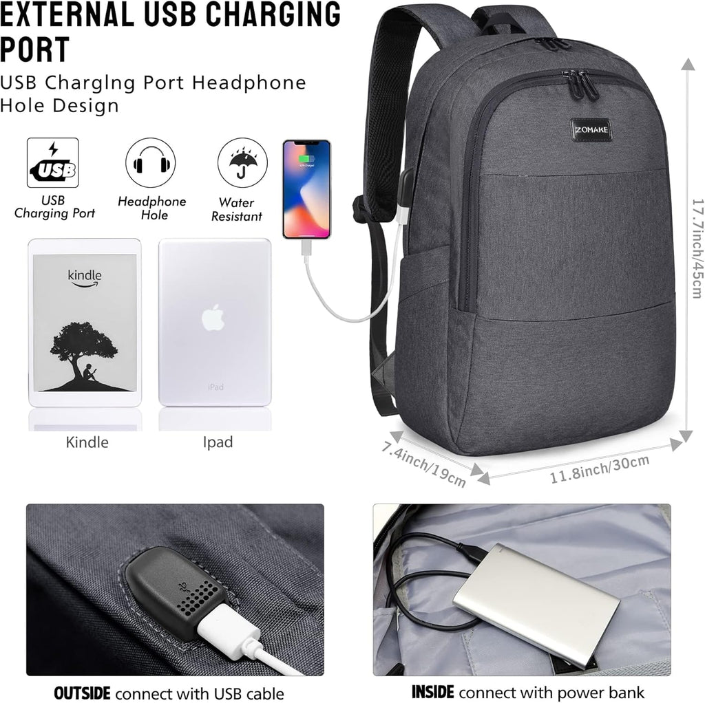 Travel Laptop Backpack Water Resistant Anti-Theft Bag with USB Charging Port and Lock 14/15.6Inch Computer Business Backpacks Gift for Men Women(15.6 In,A-Black)