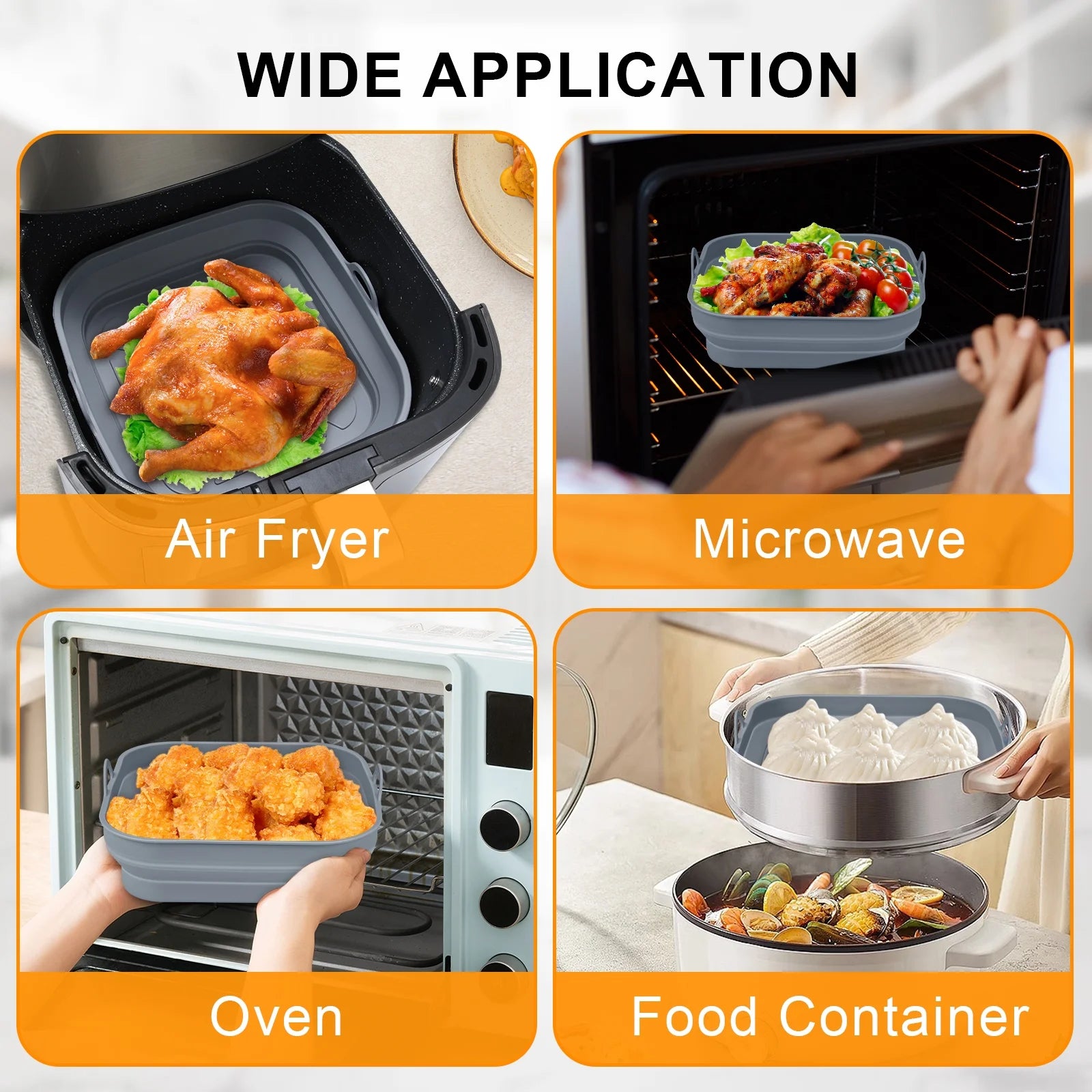 Air Fryer Silicone Liner Reusable 3 Pack Air Fryer Silicone Pan Square Air Fryer Silicone Pot Heat Resistant Non-Stick Air Fryer Accessories,8 Inch