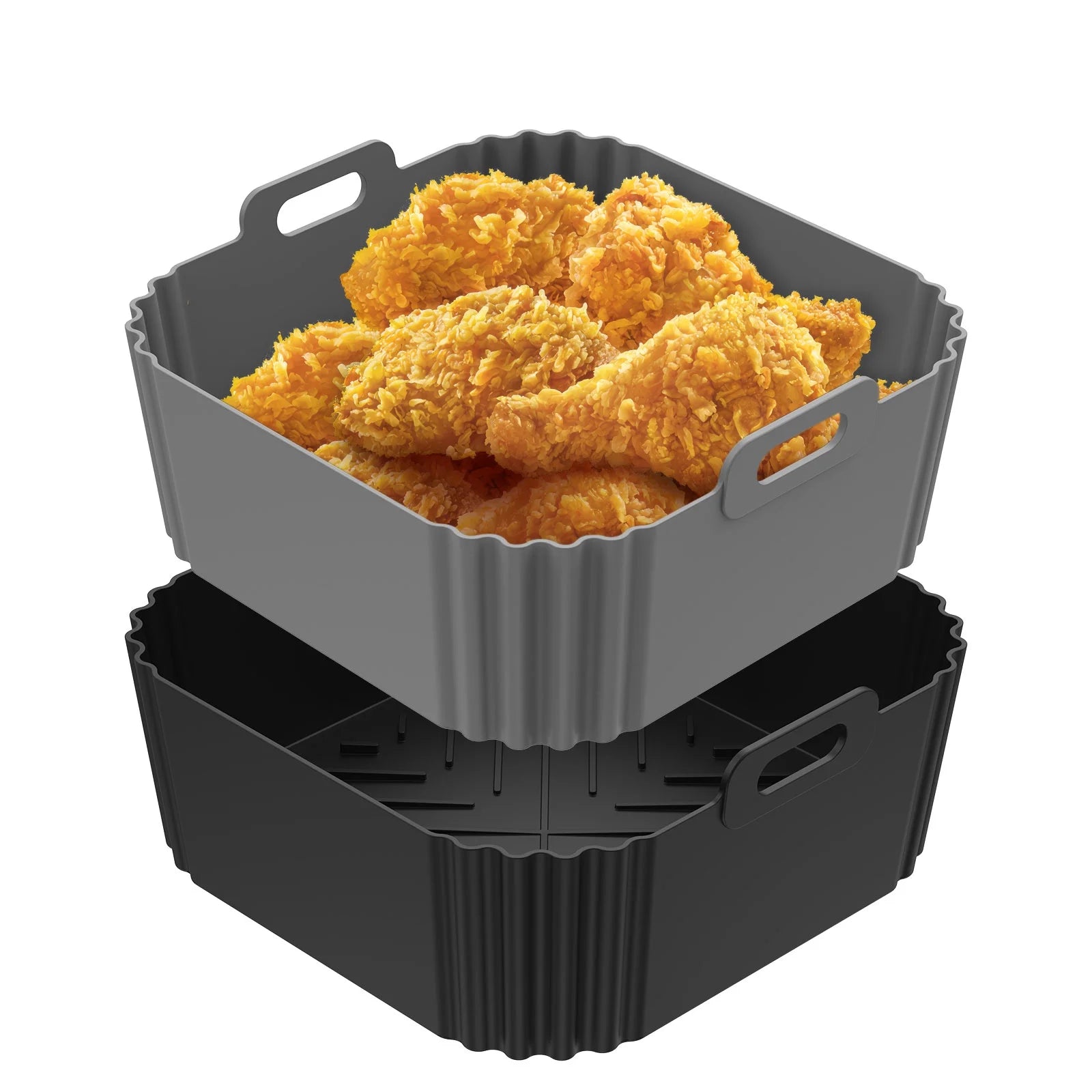 2Pcs Air Fryer Silicone Pot with Handle Reusable Air Fryer Liner Heat Resistant Air Fryer Silicone Basket Square Baking Tray Air Fryer Accessories Liners Baking Pan for Air Fryer Microwave