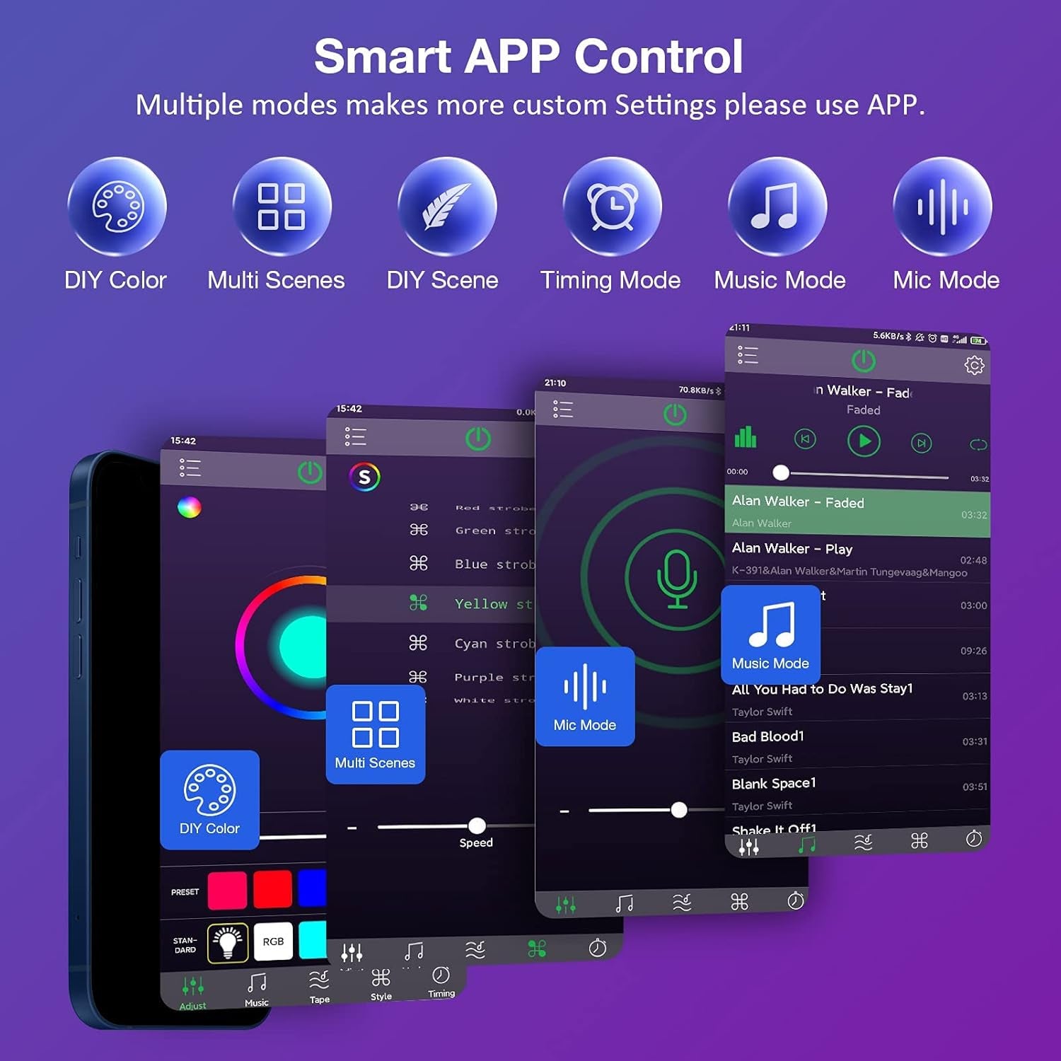 Led Lights for Bedroom 50 Ft, Ultra Long 5050 RGB Led Strip Lights, Smart Music Sync Led Lights Color Changing, Bluetooth App & Remote Control for Room Party Christmas Kitchen