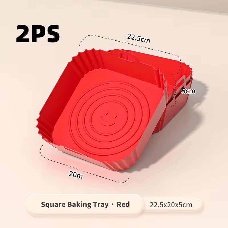2 PCS Square Silicone Air Fryer Liners - 8 Inch Reusable Air Fryer Pot - Air Fryer Accessories - Air Fryer Inserts for 4 to 7 QT