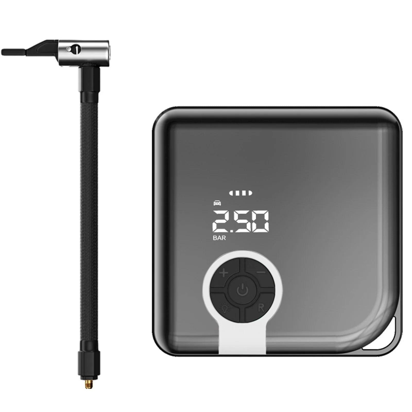 Car Tire Inflator Portable Mini Air Compressor 12V | Analog Gauge | Compact Lightweight ABS | Multi-Use Bike Motorcycle SUV Truck Tires | 3 Adapters | LED Light | 25L/Min | 1Pc | 4.25X4.25In