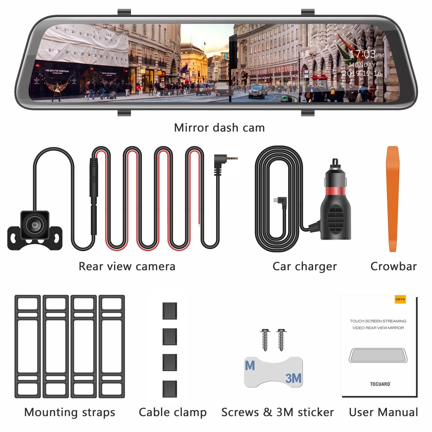 2.5K Mirror Dash Cam for Car, Dual Dash Camera Front and Rear 10" Full Touch Screen, Rear View Mirror Camera, 1080P Waterproof Backup Camera, Parking Assist, Loop Recording, G-Sensor