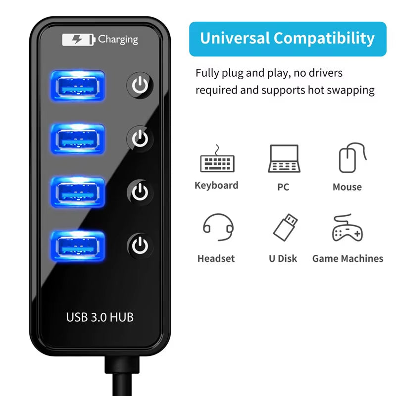 USB HUB 3.0 4 7 Port Smart Phone Charger Multi for Ipad Macbook Pro Computer PC Notebook Laptop Accessories with Power Adapter