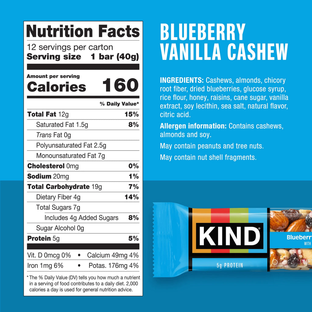 Gluten Free Blueberry Vanilla Cashew Snack Bars, 1.4 Oz, 12 Count Cardboard Box