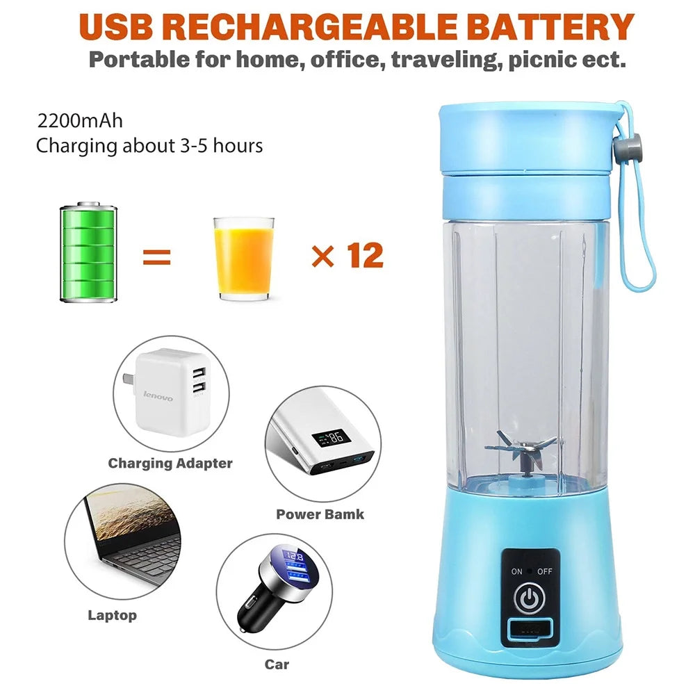 380Ml Electric Juicer Bottle, Fruit Vegetable Blender, Portable Smoothie Maker Mixer Bottle, Rechargeable Blender Bottle, Light Blue