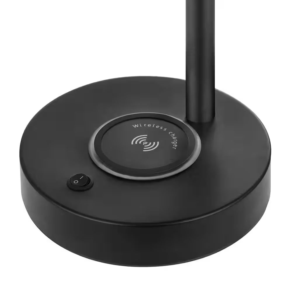 22 In. Indoor Black Integrated LED Table Lamp with Built-In Wireless Charging Pad