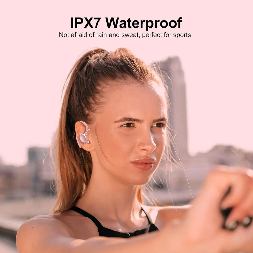 Ultralight Bluetooth Headphones Wireless Earbuds 125Hrs Sport Earphones with LED Display, Noise Cancelling Headphones with Earhooks Built-In Mic, IPX7 Waterproof Headset for Workout, Black