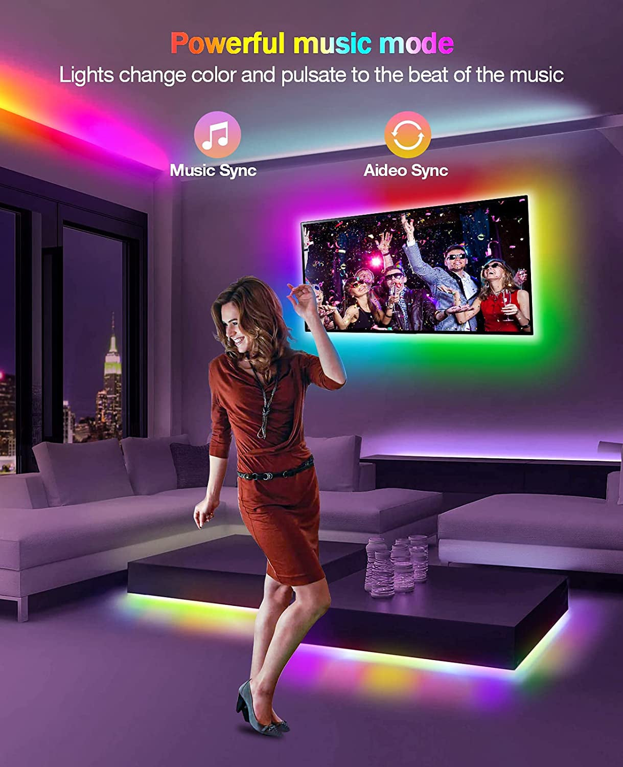 Led Lights for Bedroom, 33Ft Led Chasing Effect Dream ICRGB Light Strip, USB Smart Light Strips APP Control Music Sync Color Changing Led Strip Lights with Remote for Home Christmas Decoration