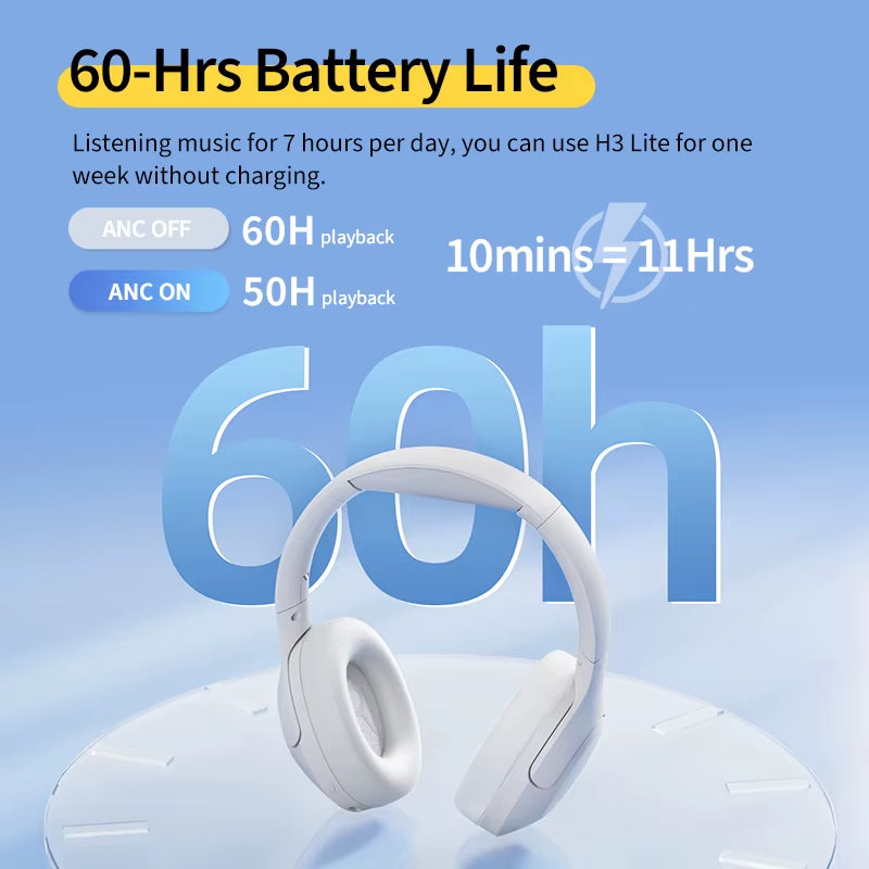 H3 Lite ANC Wireless Headphones Active Noise Cancelling over Ear Headset Bluetooth 5.3 Earphones 40Mm Driver Hifi Sound 60H