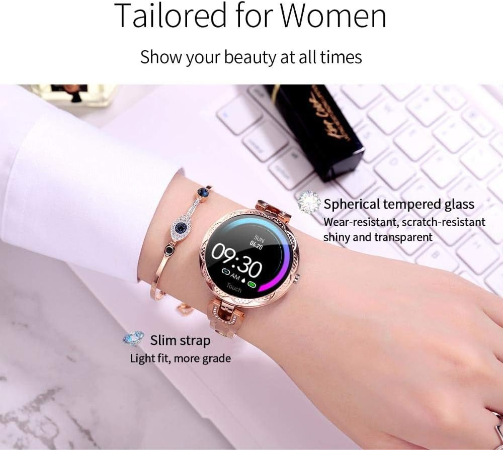 Smart Watch Women, Smart Bracelet New Blood Pressure Heart Rate Monitor for Android Ios Phone Fits for Iphone 12 11 Pro Max Mini XR X XS LG Stylo 6 Samsung Galaxy A51 21 20 S20 S10 S9 (Gold)