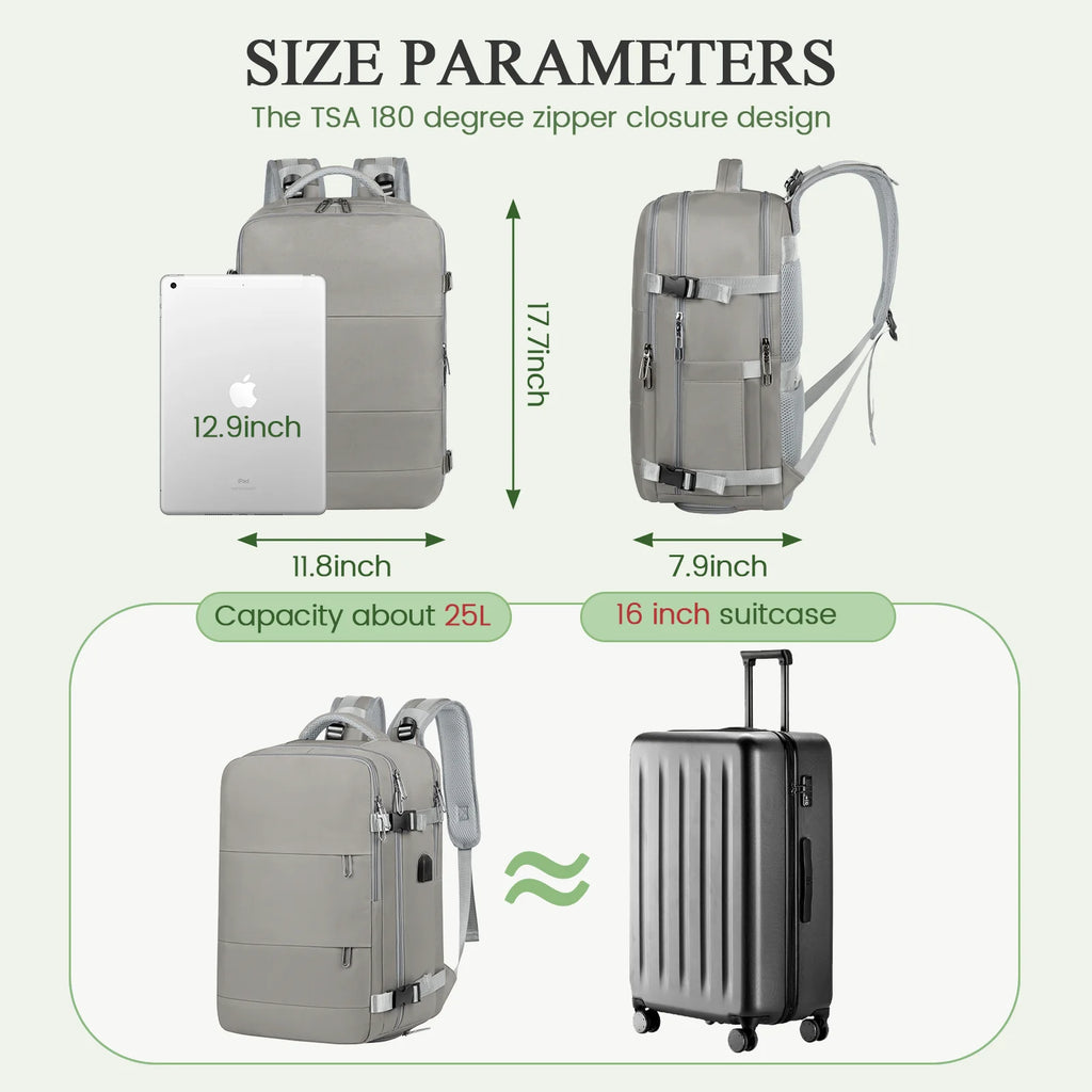 Travel Backpack for Women with USB Charging Port, Tsa-Approved Laptop Backpack, Lightweight Carry on Backpack Fit 15.6” Laptop for Weekend Trips, Business Travel & Hiking, Gray