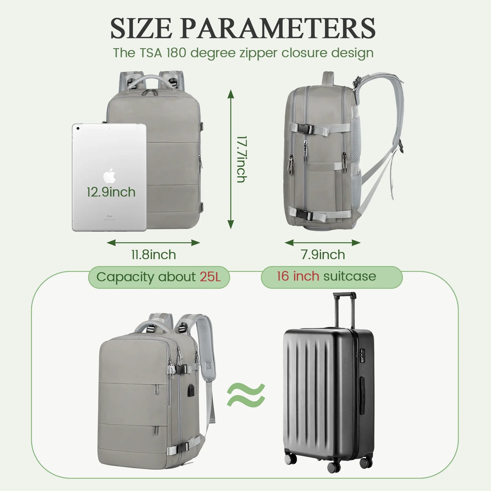 Travel Backpack for Women with USB Charging Port, Tsa-Approved Laptop Backpack, Lightweight Carry on Backpack Fit 15.6” Laptop for Weekend Trips, Business Travel & Hiking, Gray