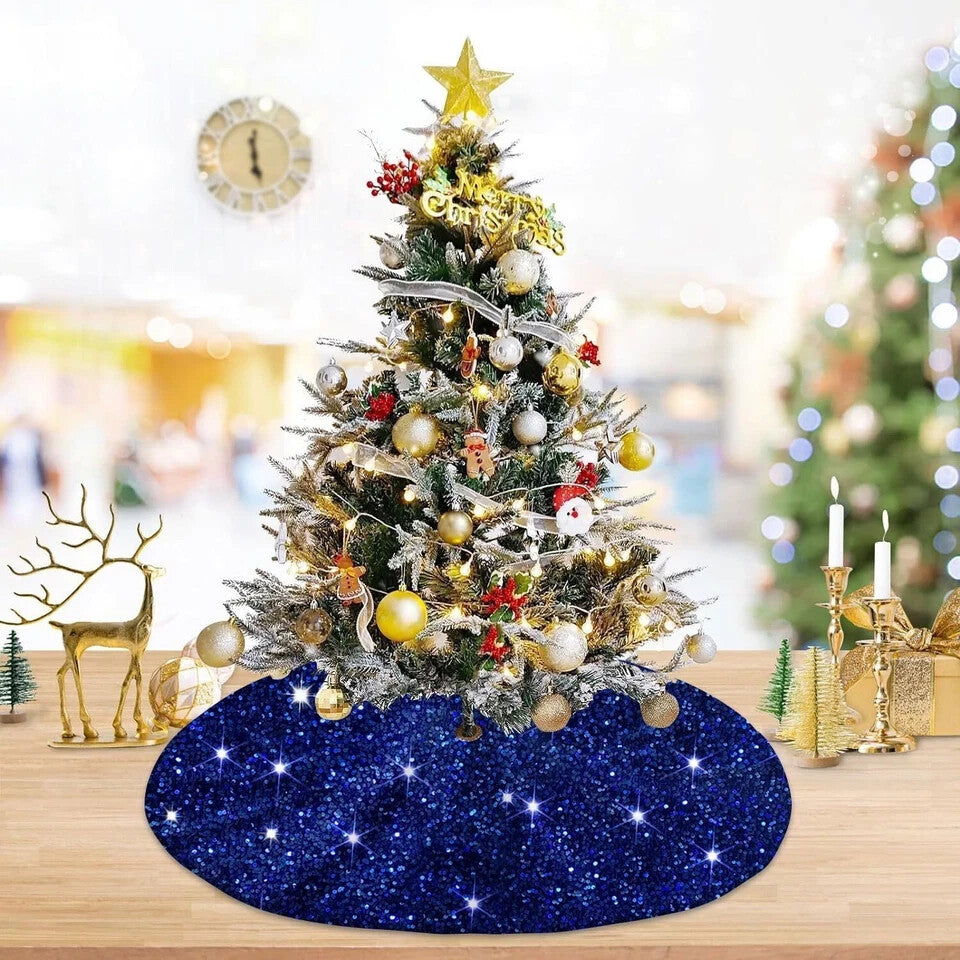 Velvet Blue Tree Skirt with Sequin Accents - 21 Inches, Royal Christmas Decor