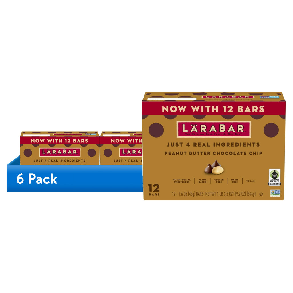 (6 Pack)  Peanut Butter Chocolate Chip Bars, Gluten Free and Vegan, 19.2 Oz, 12 Count