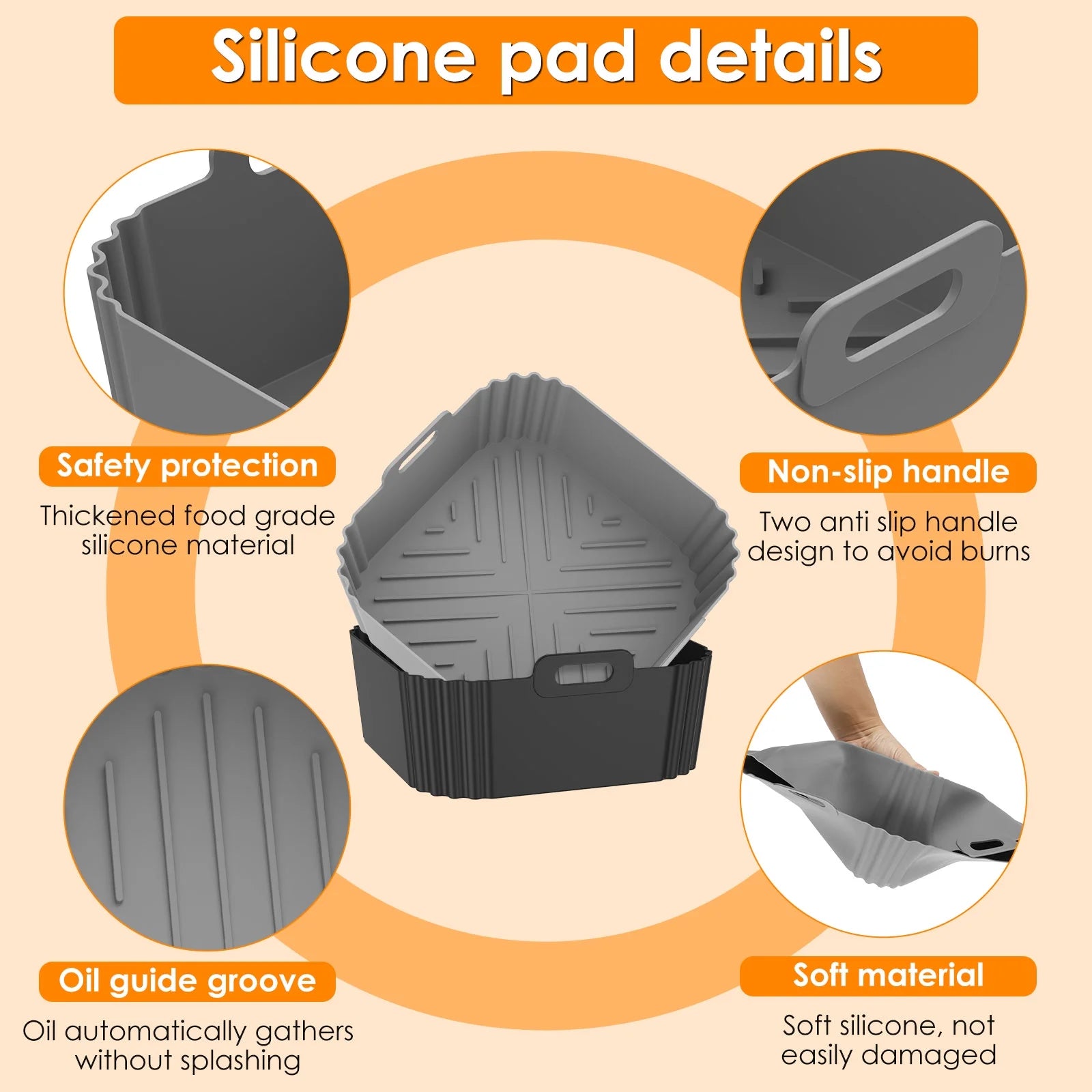 2Pcs Air Fryer Silicone Pot with Handle Reusable Air Fryer Liner Heat Resistant Air Fryer Silicone Basket Square Baking Tray Air Fryer Accessories Liners Baking Pan for Air Fryer Microwave