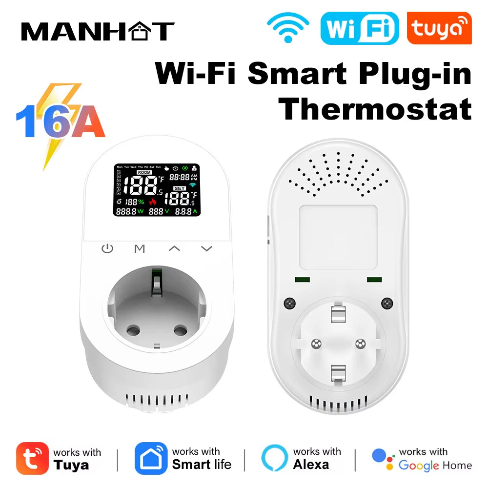 Smart Wifi Digital Thermostat Socket 16A EU Plug App Remote Temperature Heating Cooling Control for Google Home Alexa Tuya