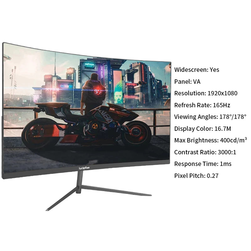 27-Inch 1080P Curved Gaming Monitor, 165Hz Refresh Rate, Built-In Speakers, 1ms Response Time, VESA Compatible