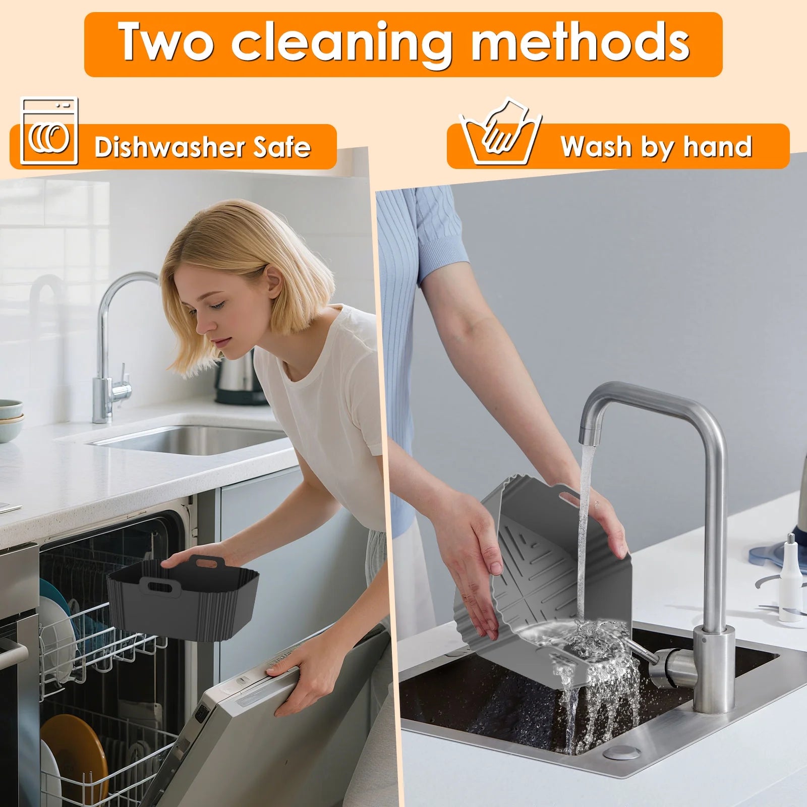 2Pcs Air Fryer Silicone Pot with Handle Reusable Air Fryer Liner Heat Resistant Air Fryer Silicone Basket Square Baking Tray Air Fryer Accessories Liners Baking Pan for Air Fryer Microwave