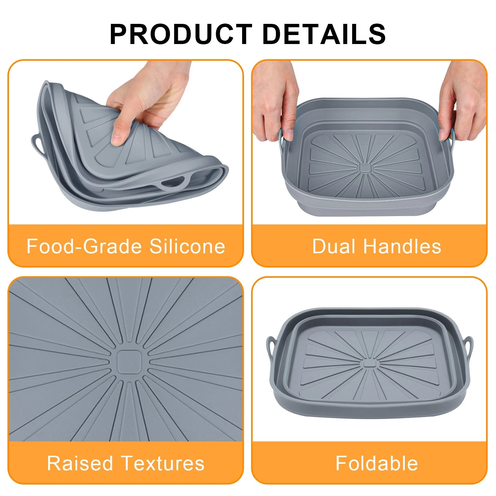 Air Fryer Silicone Liner Reusable 3 Pack Air Fryer Silicone Pan Square Air Fryer Silicone Pot Heat Resistant Non-Stick Air Fryer Accessories,8 Inch