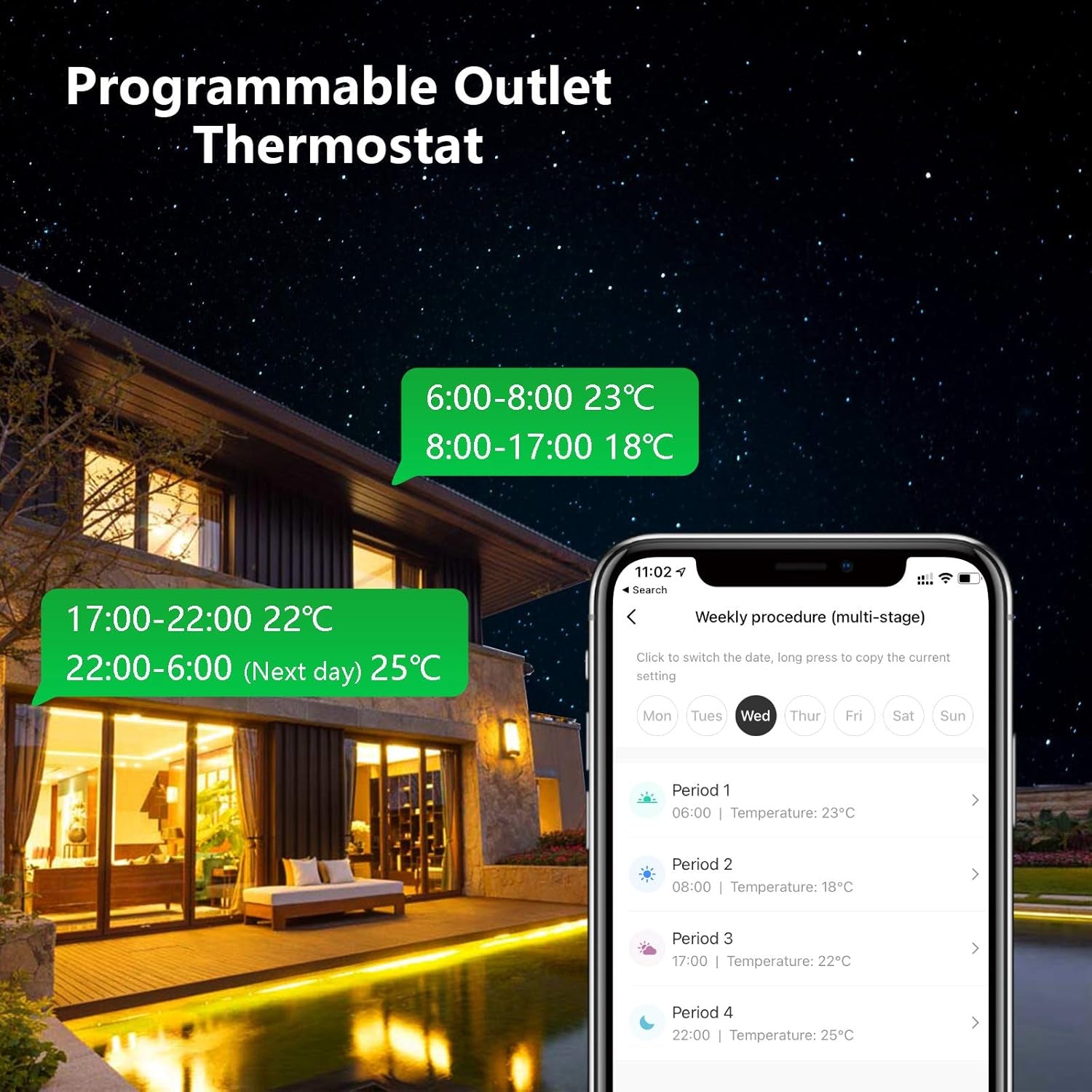 Programmable Smart Wifi Thermostat Plug Outlet, Wireless Electric Plug-In Temperature Controller with App Remote Control. Compatible with Alexa