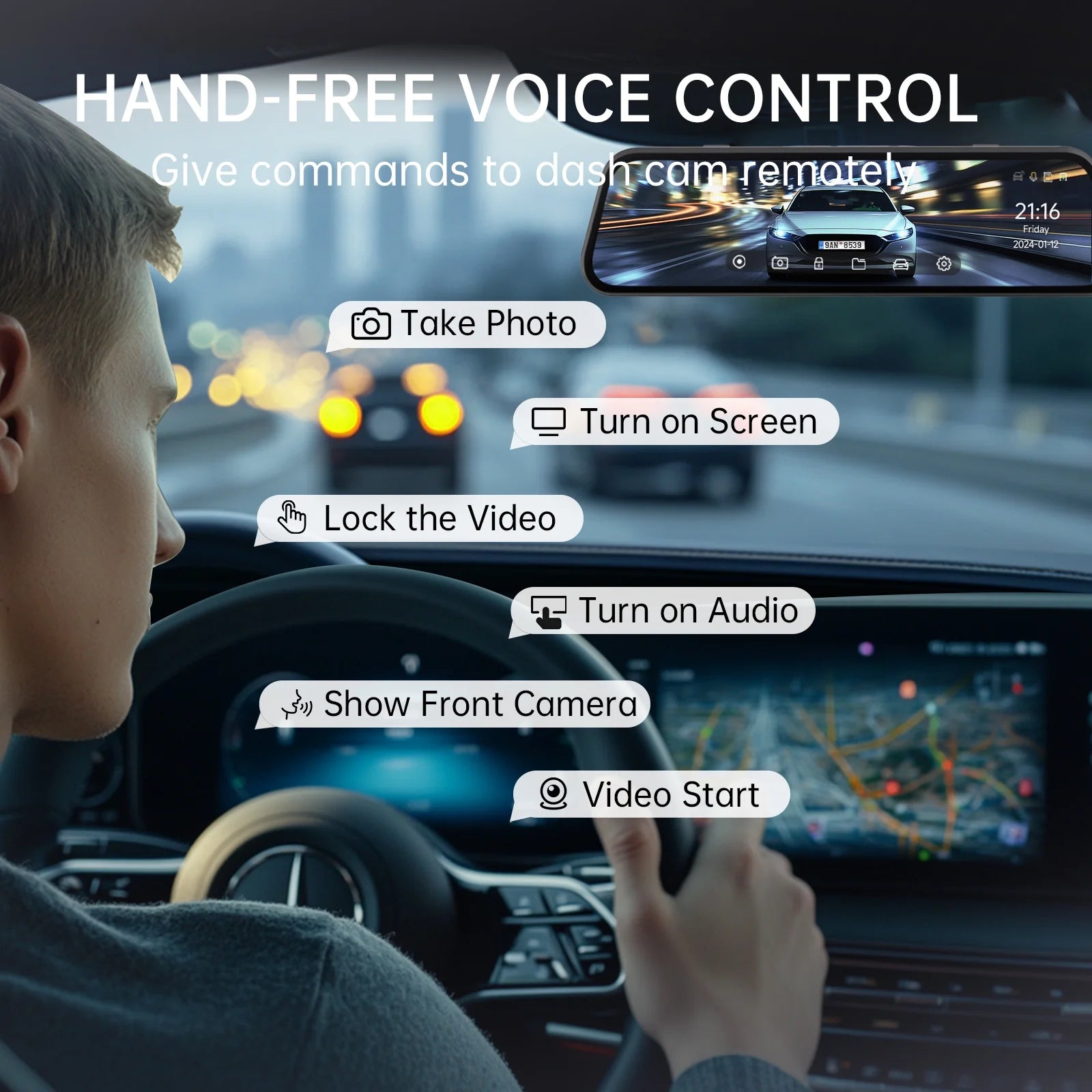 4K UHD Dual Dash Cam Front and Rear, 10"Touch Screen Mirror Camera, Night Vision, Voice Control, G-Sensor, 32GB SD"