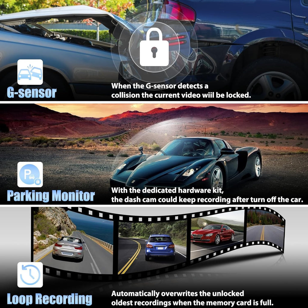 Espejo Retrovisor Con Camara Delantera & Trasera 3EN1 Coche Dash Cam Video DVR