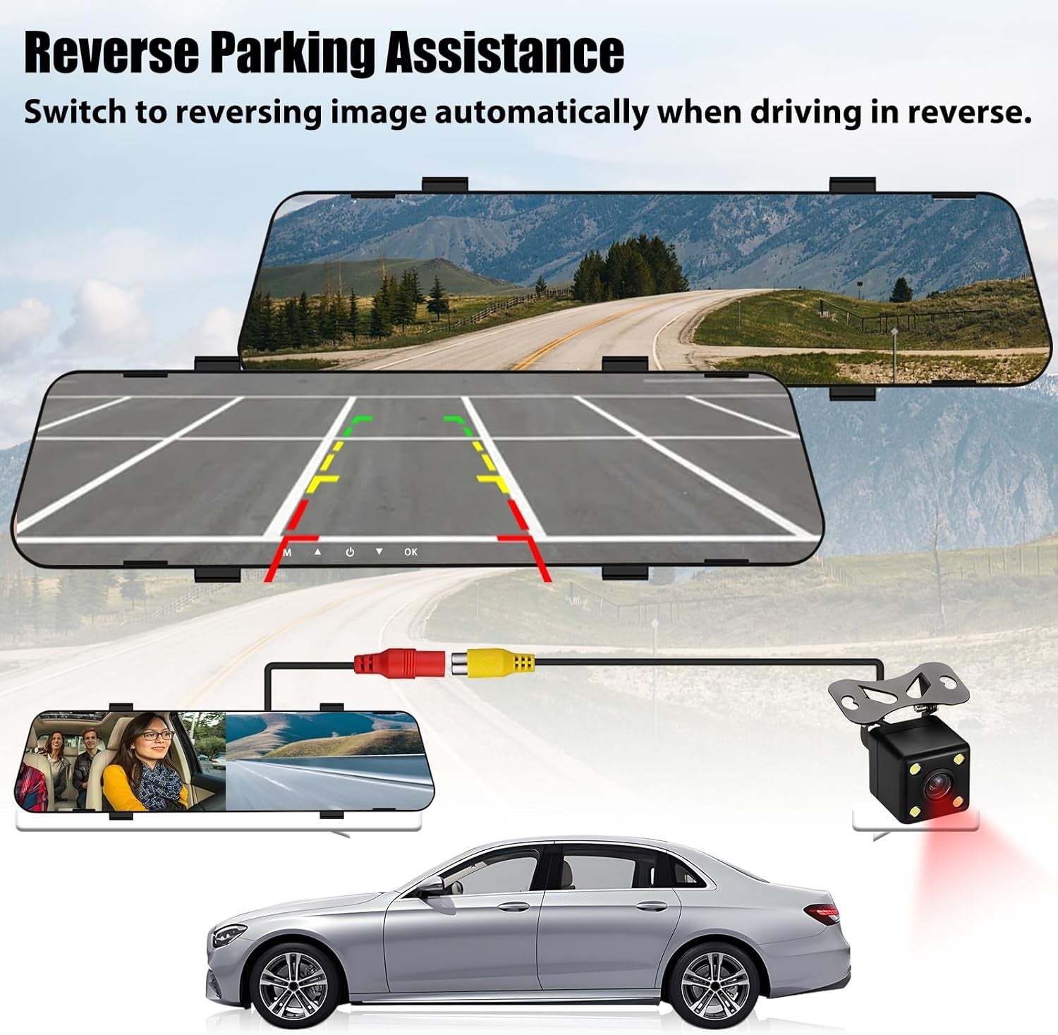 Espejo Retrovisor Con Camara Delantera & Trasera 3EN1 Coche Dash Cam Video DVR