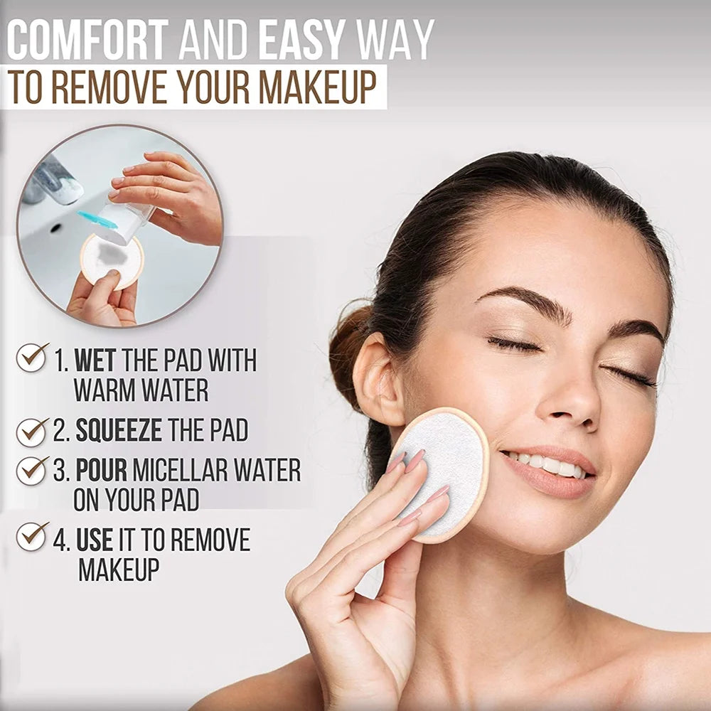 Reusable Makeup Remover Pads - 10 Pieces Soft Organic Cotton Rounds with Washable Drawstring