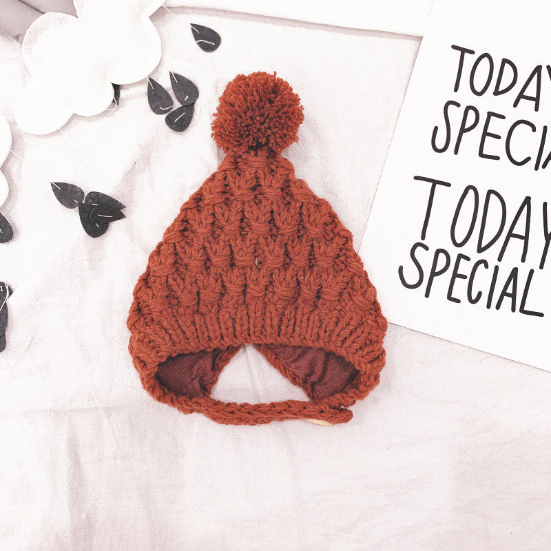 Tuyu Korean-style Children's Knitted Hat Autumn/Winter Wool Ball Lined Ear-flap Hat Warm Handmade Hat Wholesale