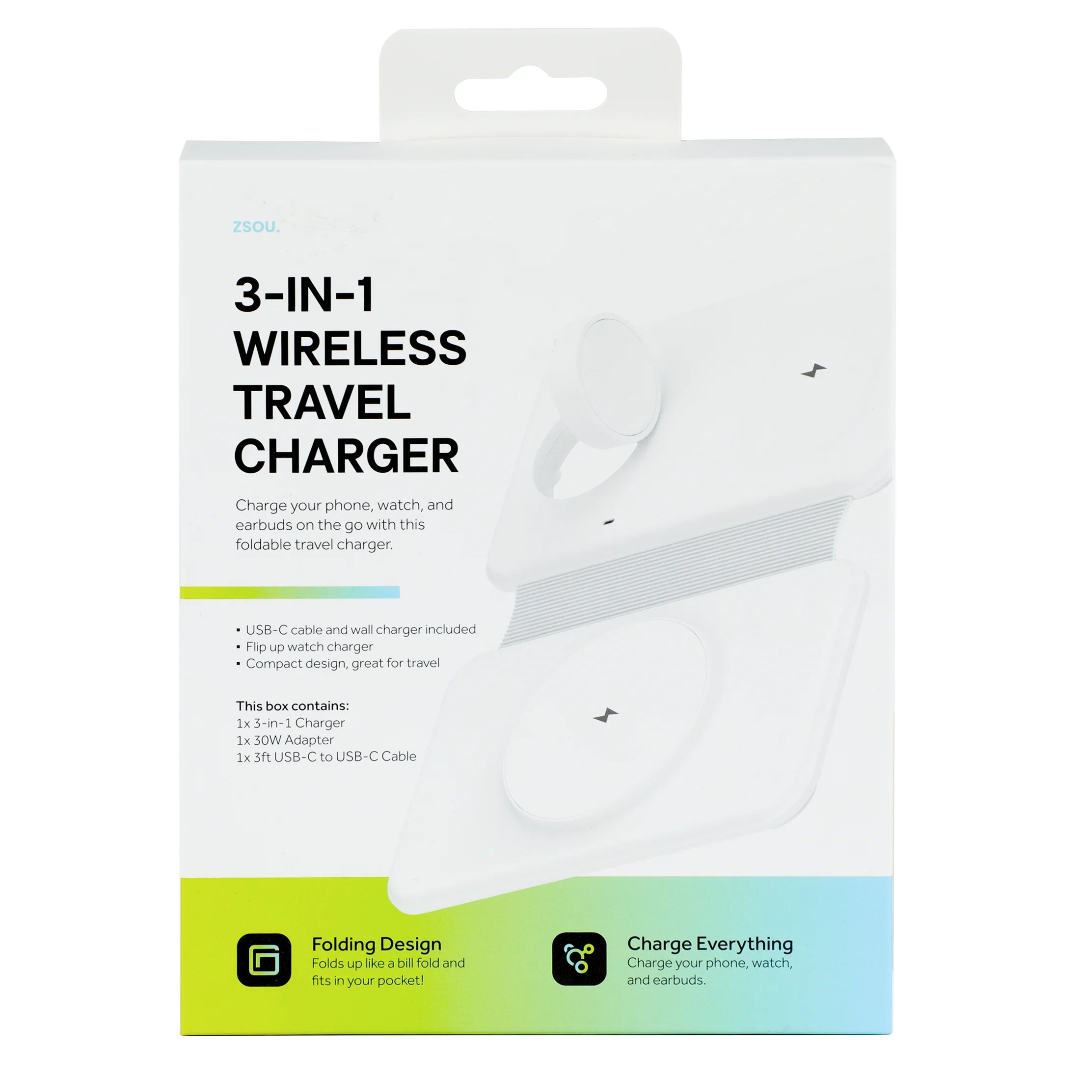 3-In-1 Wireless Travel Charger 10W for Phone, Watch & Earbuds