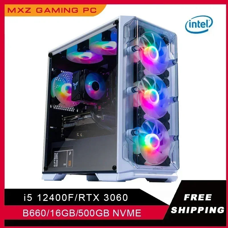 Customizable Gaming PC Build with Intel i5 12400F, RTX 2060 Super/3060, 16GB RAM, and 500GB NVMe Storage