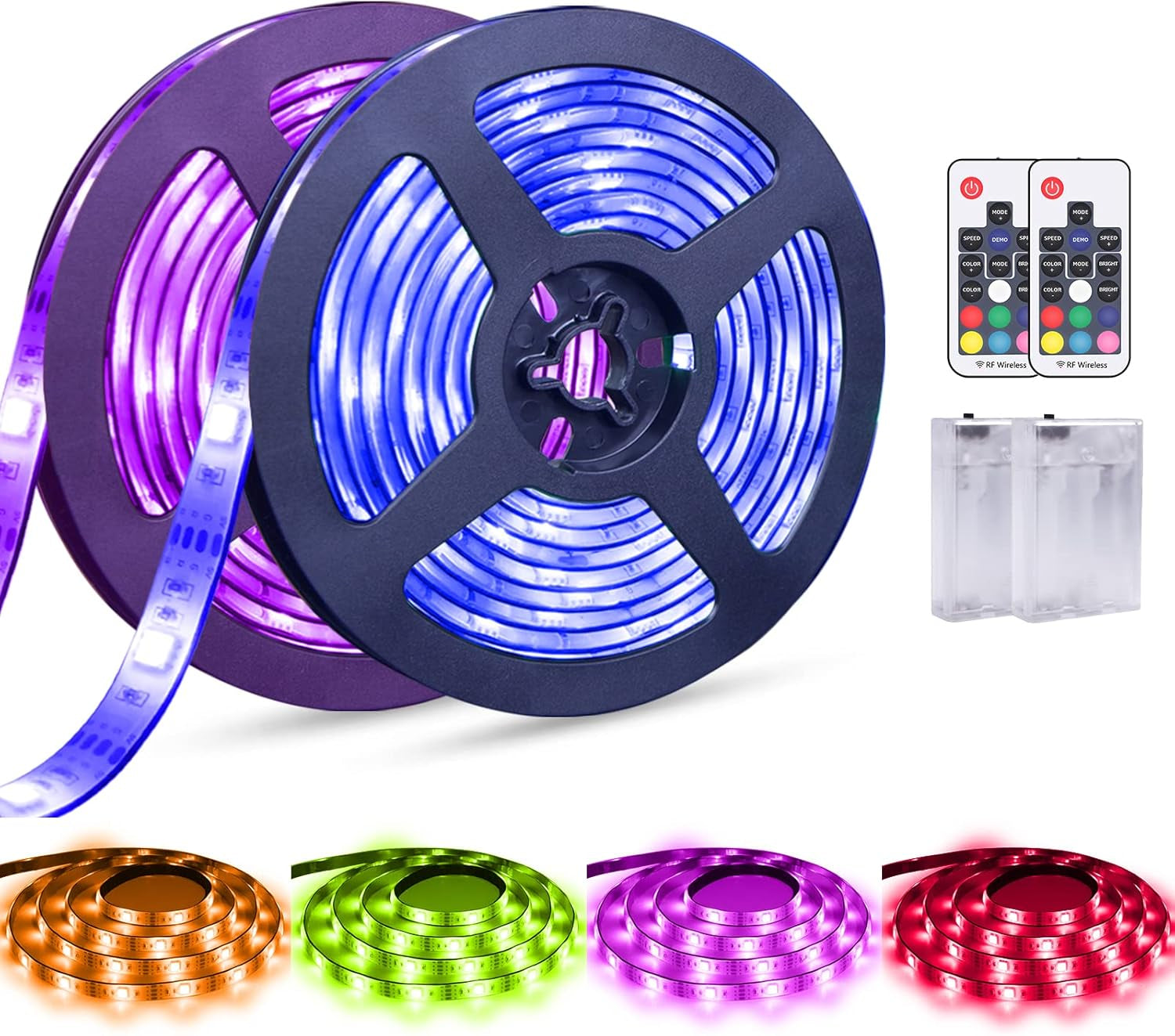 LED Strip Lights Battery Powered RGB LED Battery Lights 17 Keys Remote Control 2PCS 6.56FT Waterproof LED Lights Strip Color Changing Flexible LED Rope Lights Kit for TV Party Home Decoration