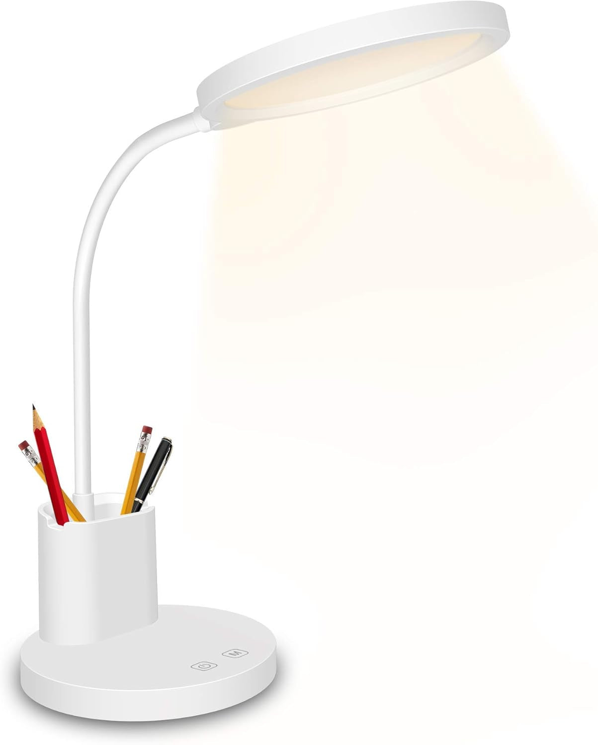 LED Desk Lamp, Touch Control Desk Lamp Rechargeable 3 Color Modes with Stepless Dimmable, 360°Flexible Desk Lamp with Pen Holder, Battery Operated White Desk Lamp for Students, Dorm Reading