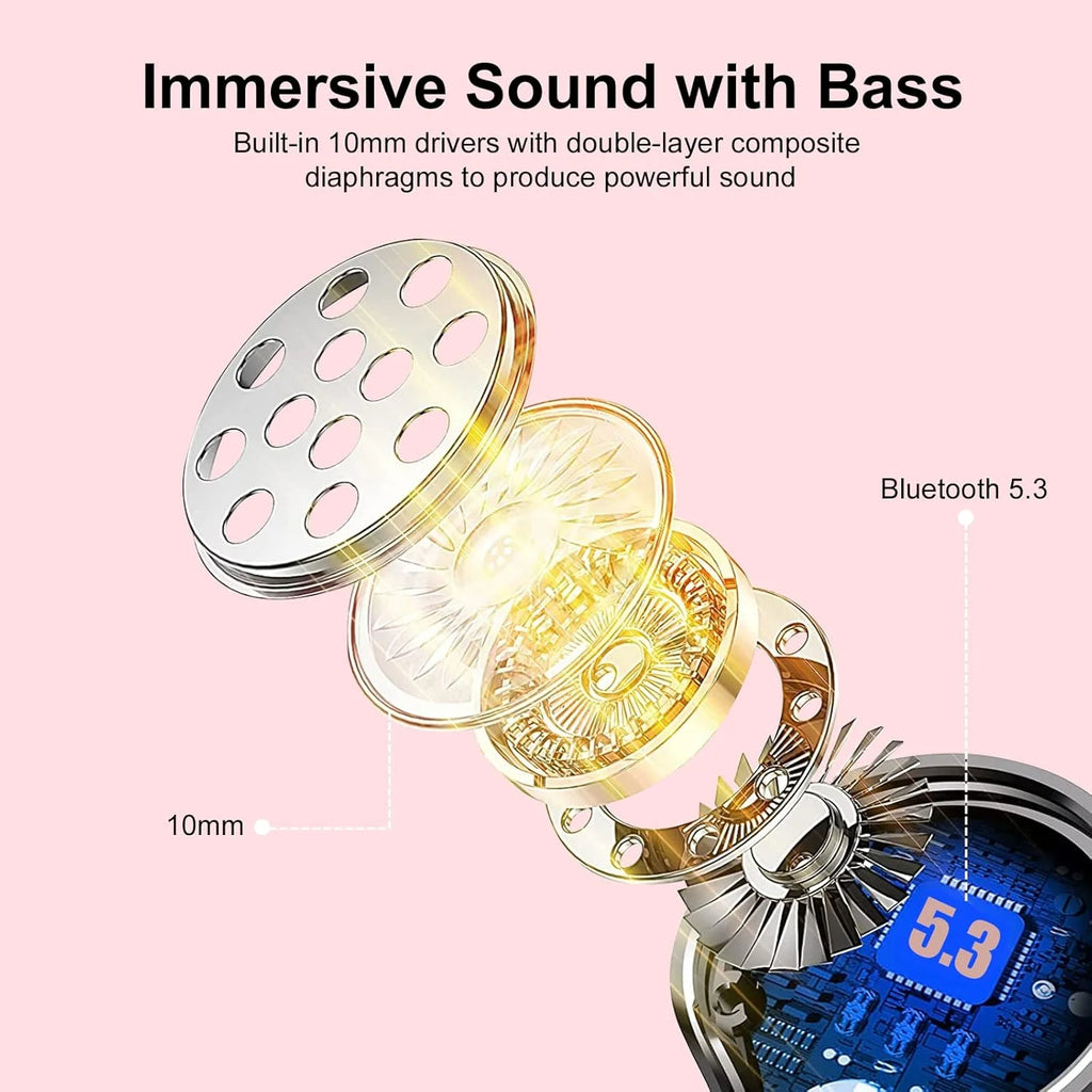 Ultralight Bluetooth Headphones Wireless Earbuds 125Hrs Sport Earphones with LED Display, Noise Cancelling Headphones with Earhooks Built-In Mic, IPX7 Waterproof Headset for Workout, Black