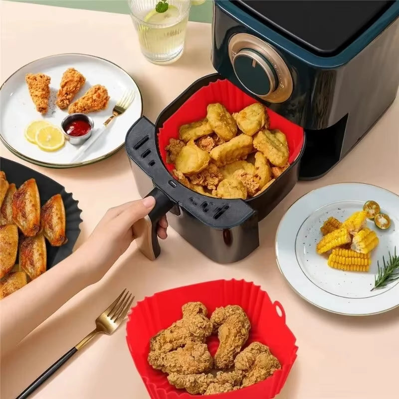 2 PCS Square Silicone Air Fryer Liners - 8 Inch Reusable Air Fryer Pot - Air Fryer Accessories - Air Fryer Inserts for 4 to 7 QT