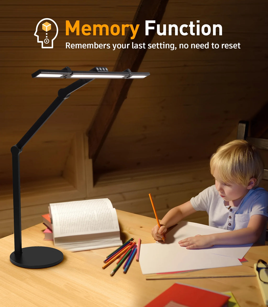 LED Desk Lamp with Base, 270°-360° Angle-Adjustable 3-Light Bars Architect Office Desk Lamp , 24W Desk Lights for Home Office, Eye Care Auto Stepless Dimming Desk Light, 7×5 Lighting Modes