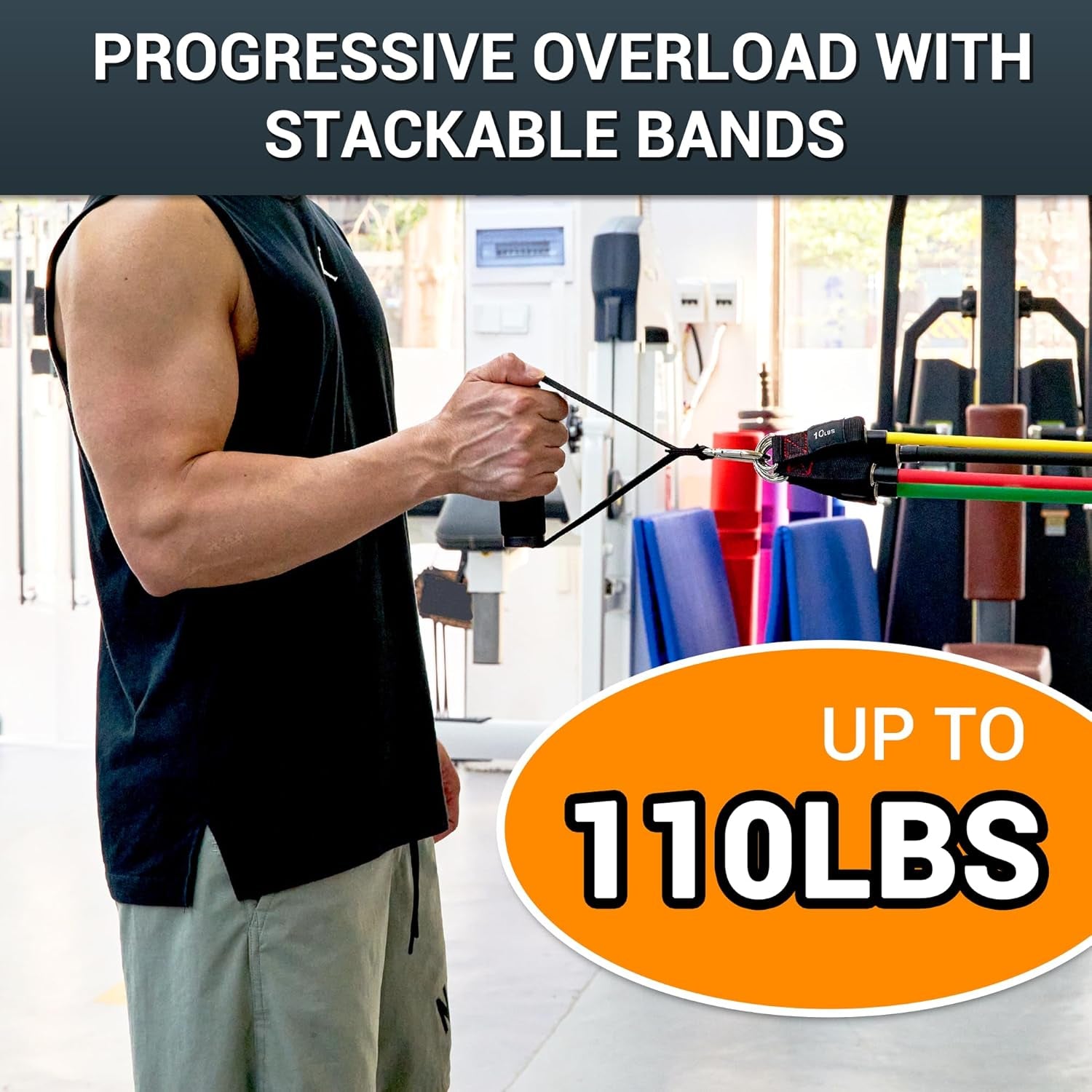 Resistance Bands with Handles - Designed for American Body Types, Exercise Workout Tubes for Men, Women, Includes Large Handles, Ankle Straps, Door Anchor, Fitness Levels