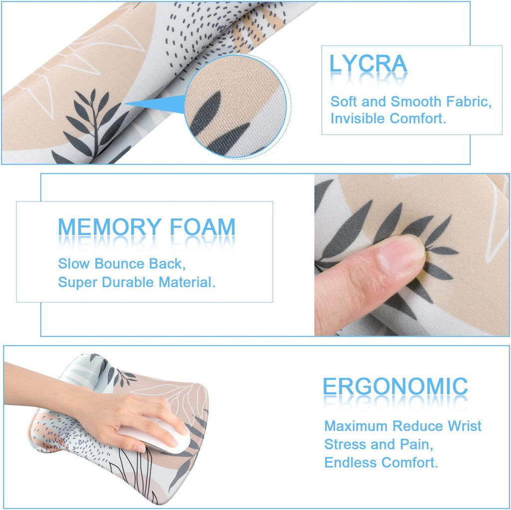 Keyboard Wrist Rest Pad and Mouse Wrist Rest Support Mouse Pad Set, Non Slip Rubber Base Wrist Support with Ergonomic Raised Memory Foam for Easy Typing & Pain Relief, Tropical Leaves