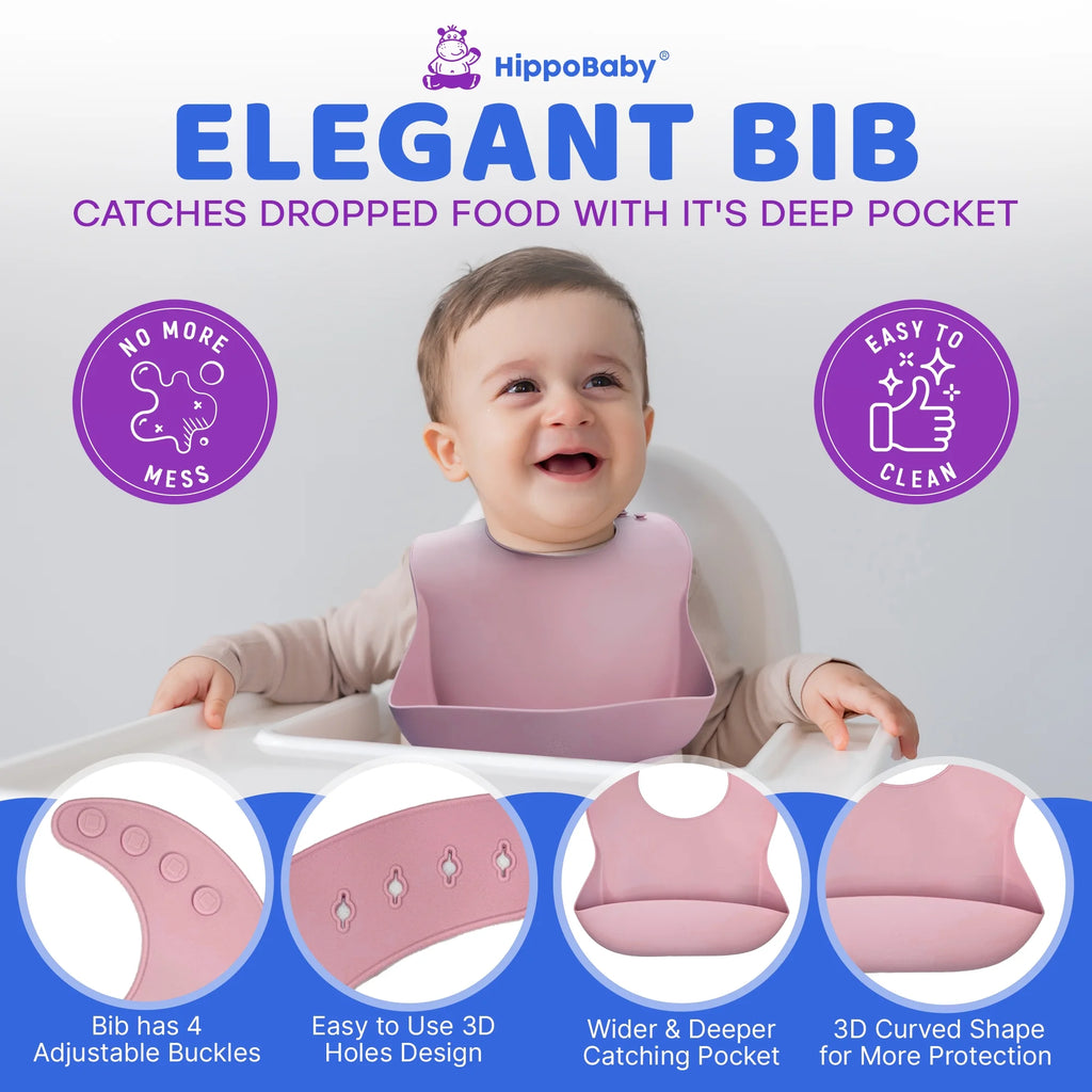 Baby Led Weaning Supplies | 10 Piece Silicone Feeding Set | Baby Toddler Bib Cup Divided Plate and Bowl Self Feeding Spoons Dish Set | Toddler Feeding Supplies (Rose Quartz)