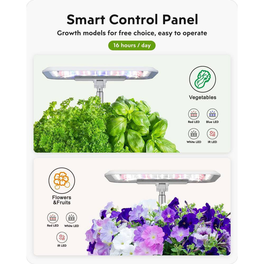 7 In. White Plastic Rectangular Indoor Hyrdroponic Planter with LED Grow Light Water Pump Automatic Timer for Home