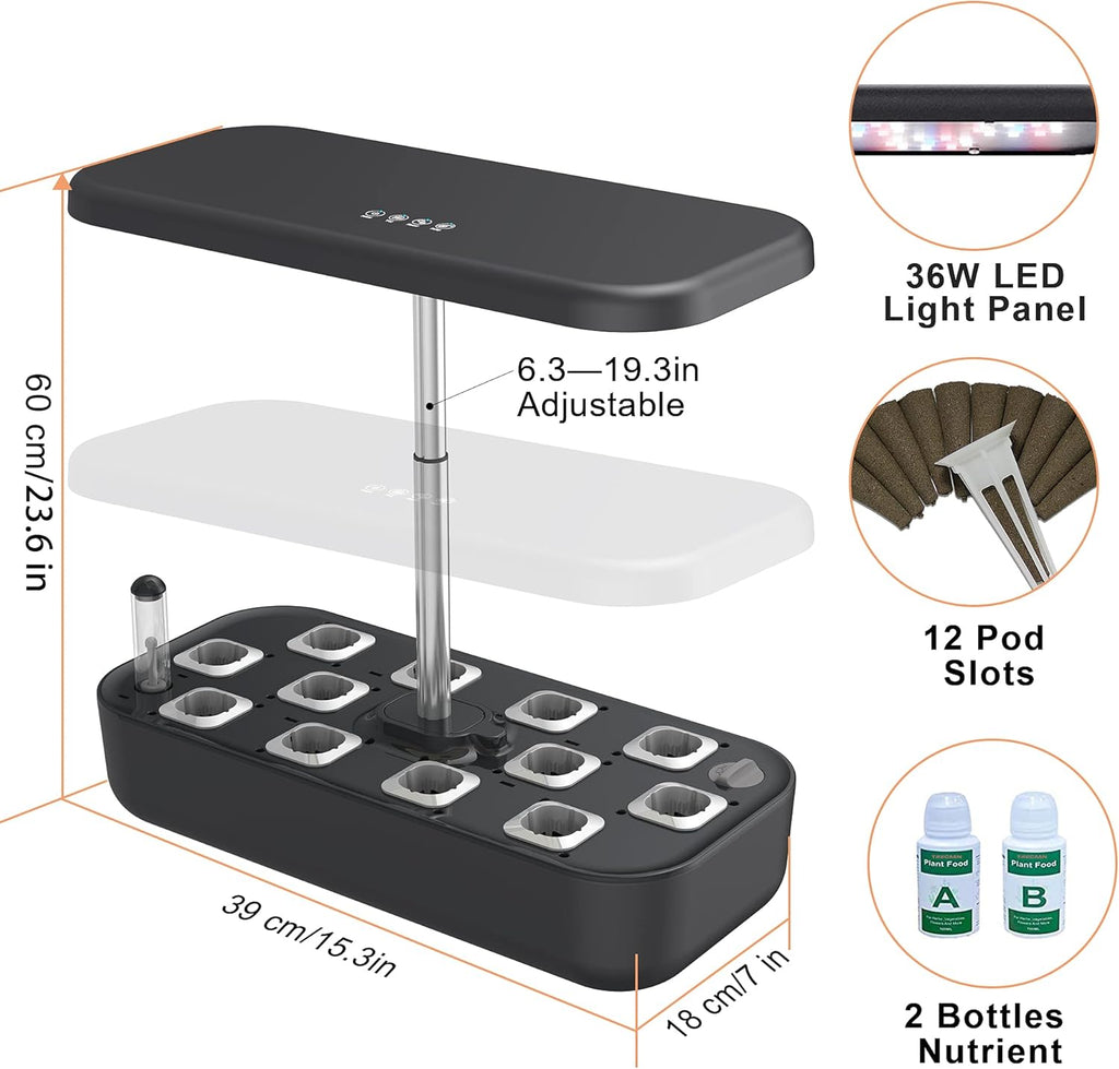 Hydroponics Growing System 12 Pods Indoor Garden, Smart Herb Garden Kit with 36W Grow Light for Plant Growing Gardening Gifts for Women Mom
