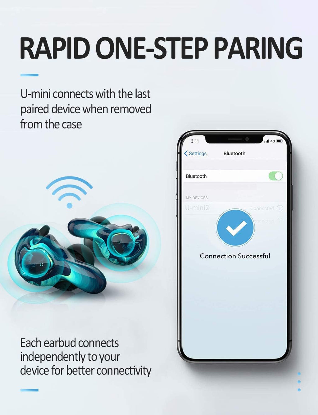 U-King True Wireless Earbuds Waterproof IPX7 Bluetooth Earbuds Wireless Headphones Bluetooth Headphones,Hifi 5.0 Wireless Earbuds 120Hrs Playing Time with Charging Case-Cool Blue