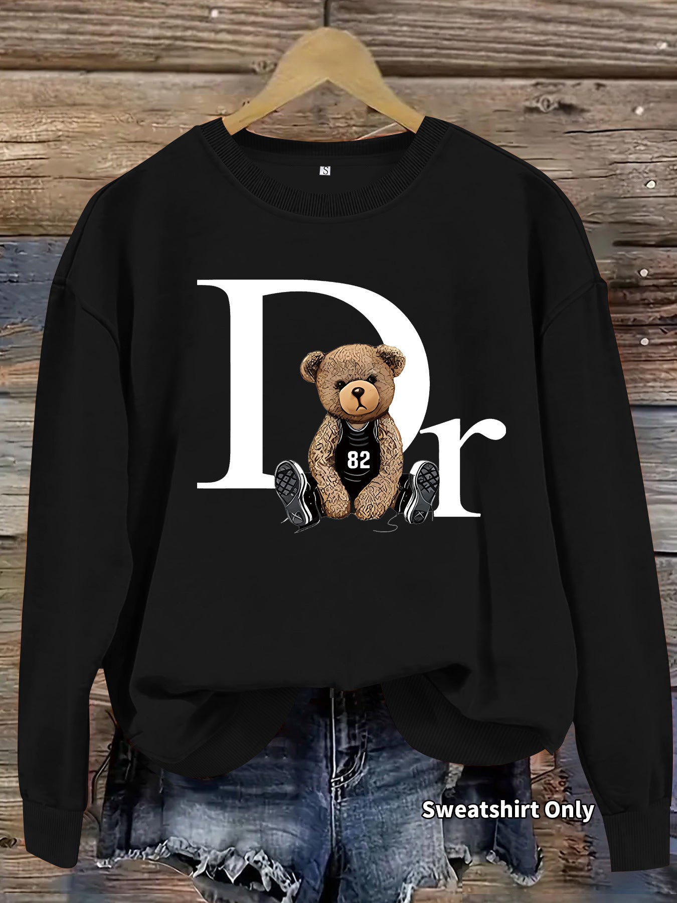 Loose sweatshirt with teddy bear pattern print